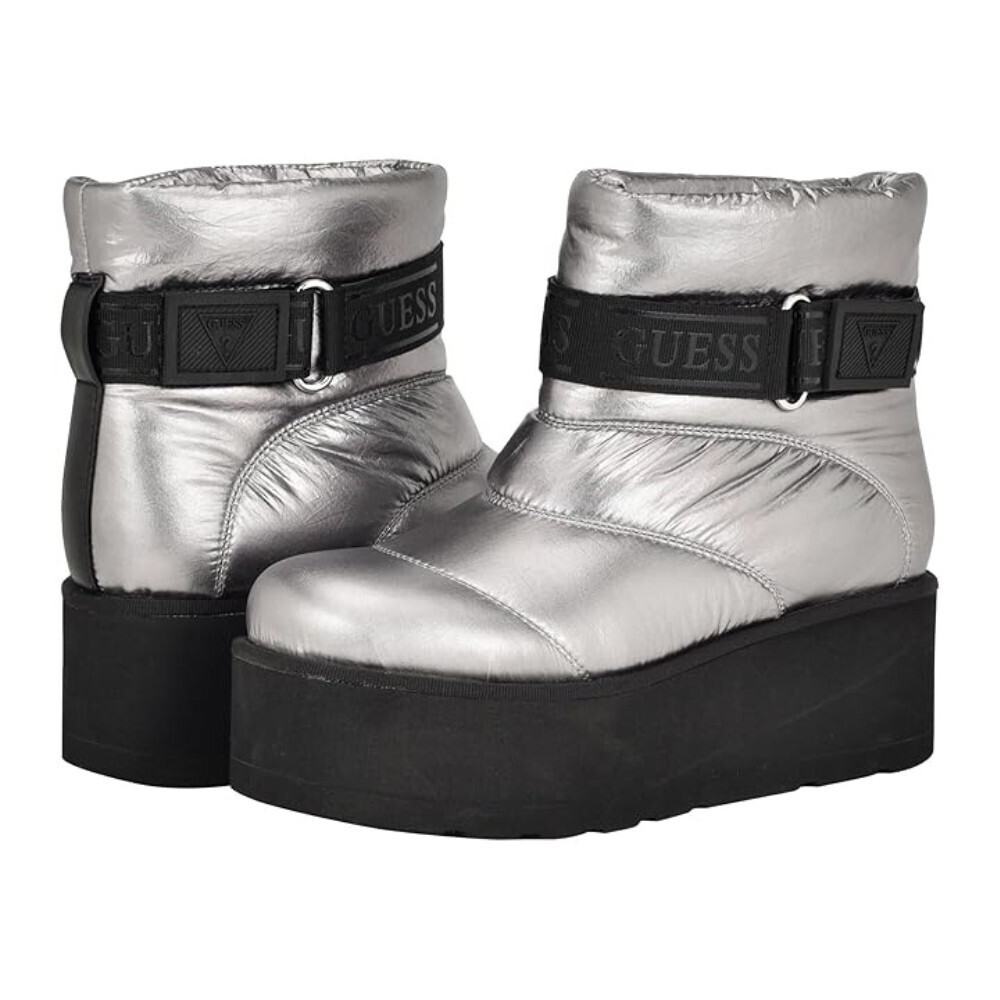 Guess Jilona Boots Women's US 7.5 Pewter Round Toe Ankle Platform Bootie LION58